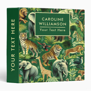 Vintage Jungle Animals Pattern 3 Ring Binder