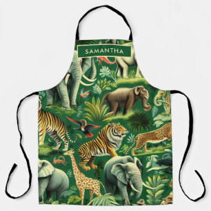 Vintage Jungle Animals Pattern Apron