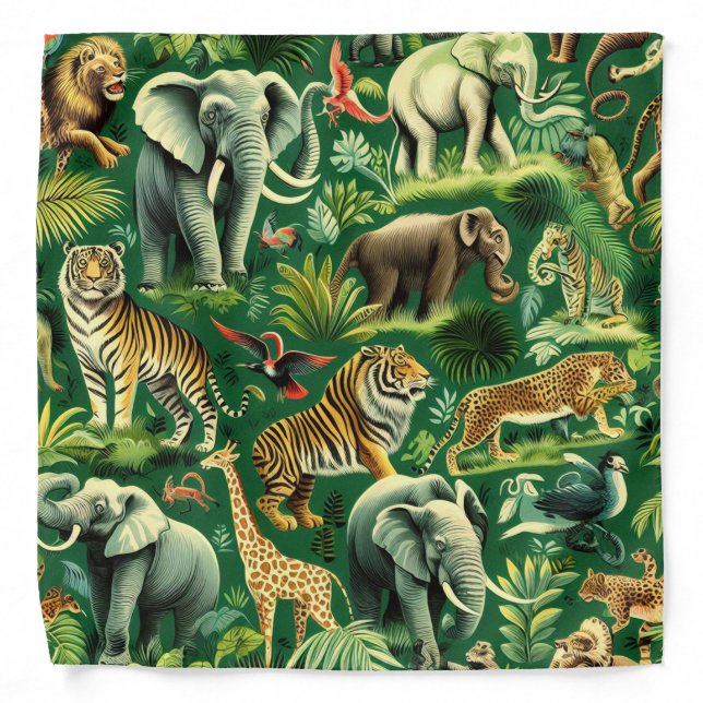 Vintage Jungle Animals Pattern Bandana (Front)