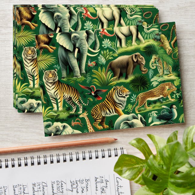 Vintage Jungle Animals Pattern Envelope (Stacked)