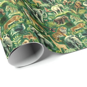 Vintage Jungle Animals Pattern Wrapping Paper