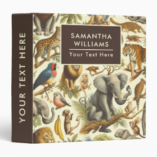 Vintage Jungle Animals Watercolor 3 Ring Binder