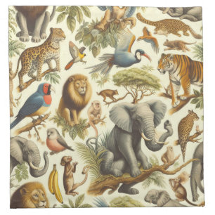 Vintage Jungle Animals Watercolor Cloth Napkin
