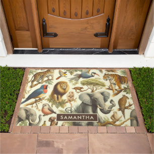 Vintage Jungle Animals Watercolor Doormat