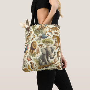 Vintage Jungle Animals Watercolor Tote Bag