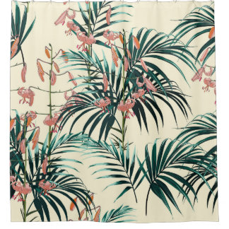 Vintage Jungle: Dark Green, Orange Lily. Shower Curtain