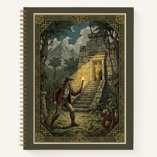 Vintage Jungle Explorer & Hidden Golden Temple Notebook (Front)