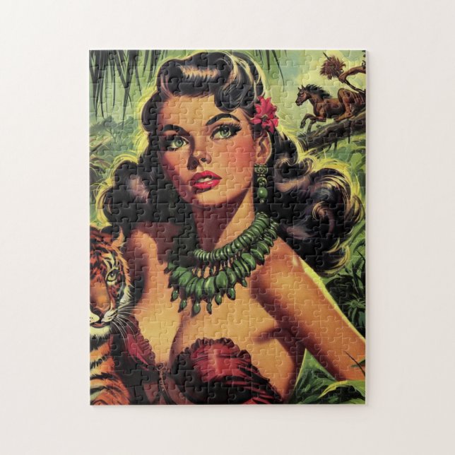 Vintage Jungle Girl Pin Up Jigsaw Puzzle (Vertical)