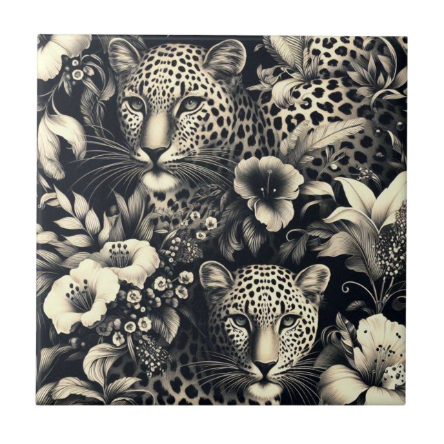 Vintage Jungle Jaguar Ceramic Tile (Front)
