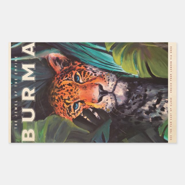 Vintage jungle leopard rectangular sticker (Front)