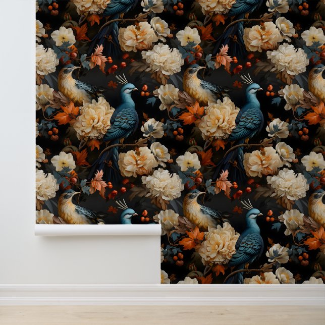 Vintage Jungle Parrots Victorian Boho Tropical Wallpaper (Application)
