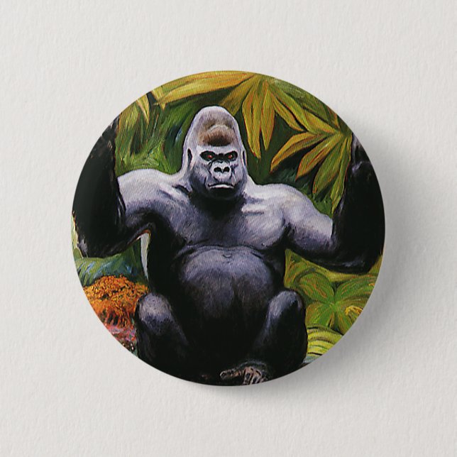 Vintage Jungle Primate, Silverback Lowland Gorilla Button (Front)