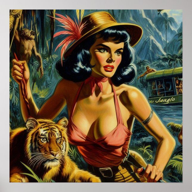 Vintage Jungle Pulp Girl Poster (Front)