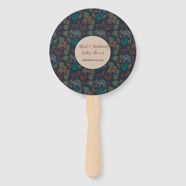 Vintage Jungle Safari Baby Boy Shower  Hand Fan (Front)
