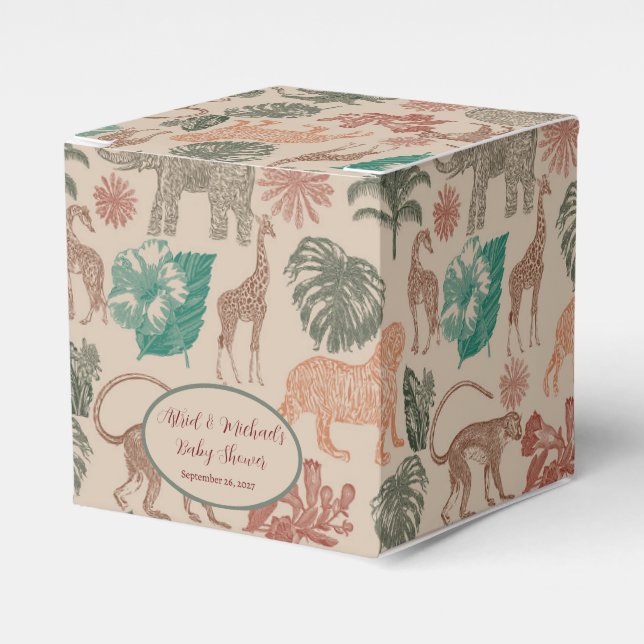 Vintage Jungle Safari Baby Shower  Favor Boxes (Front Side)