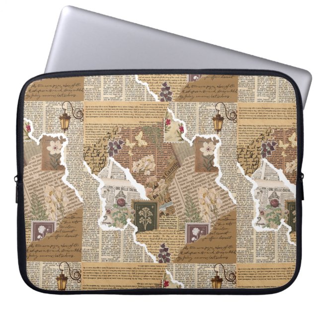 Vintage Junk Journal Ephemera Laptop Sleeve (Front)
