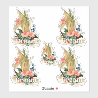 Vintage Junk Style Boat With Flowers Sticker