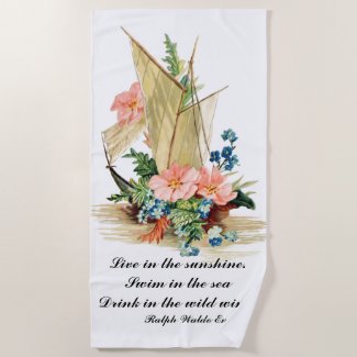 Vintage Junk Style Sailboat filled with Flowers Beach Towel