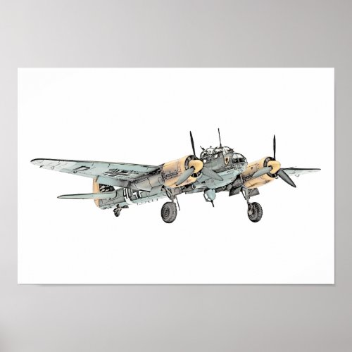 Vintage Junkers Ju 88 Bomber Military Aircraft Poster
