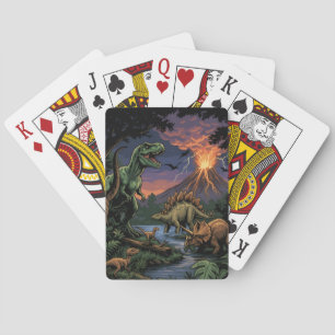 Vintage Jurassic Dinosaur Rex and Triceratops Poker Cards
