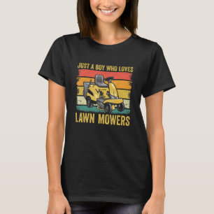 Vintage Just A Boy Who Loves Lawn Mowers Mowing T-Shirt