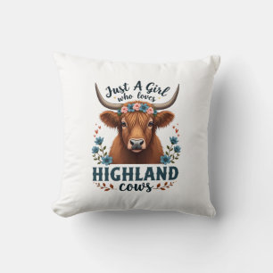 Vintage Just A Girl Who Loves Highland Cows Floral Throw Pillow