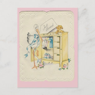 Vintage "Just Arrived" Baby with Stork Postcard