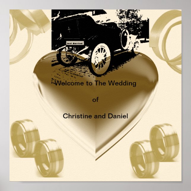 "Vintage Just Married Car"* Poster (Front)
