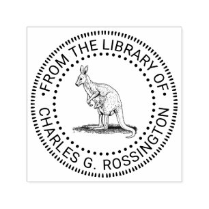 Vintage Kangaroo & Joey Drawing Library Book Name Self-inking Stamp