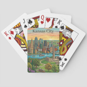 Vintage Kansas City Skyline Travel Art Poker Cards