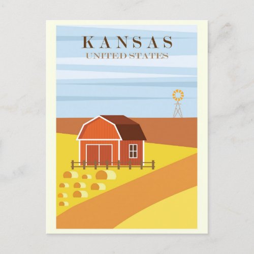 Vintage Kansas Farm Travel Postcard