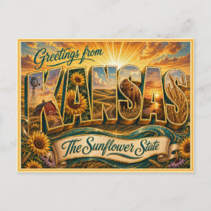 Vintage Kansas Greeting From Postcard