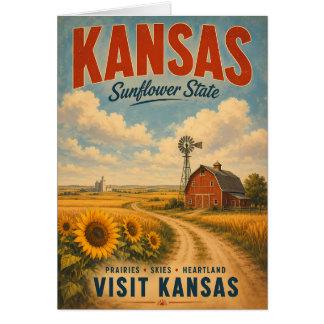 Vintage Kansas Heartland Landscape with Sunflowers Cards