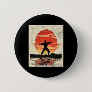 Vintage Karate Distressed Silhouette Japanese Mart Button