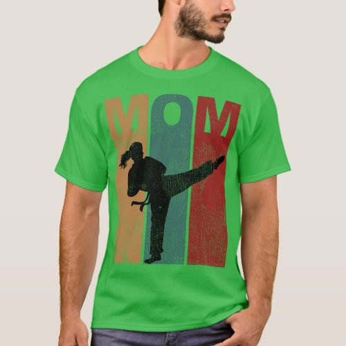 Vintage Karate Mom Silhouette Mommy Mothers Day fa T_Shirt