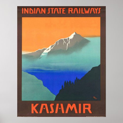Vintage Kashmir India State Railways Travel Poster