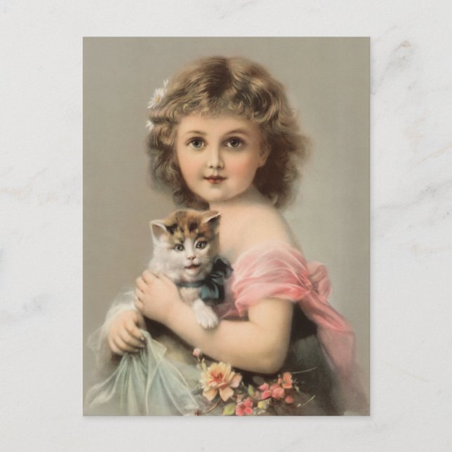 Vintage Katze und Mädchen Postcard (Front)