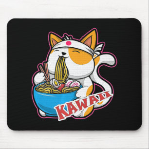 vintage kawaii cat eating ramen anime retro Japane Mouse Pad