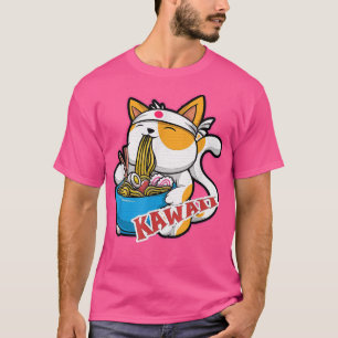 vintage kawaii cat eating ramen anime retro Japane T-Shirt
