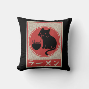 Vintage Kawaii Cat Ramen Anime Japanese Gift Girls Throw Pillow