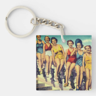 Vintage Keansburg, NJ Beach Scene - Jersey Shore Keychain