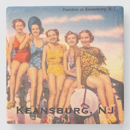 Vintage Keansburg NJ Beach Scene _ Jersey Shore Stone Coaster