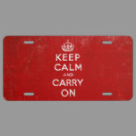 Vintage Keep Calm and Carry On License Plate