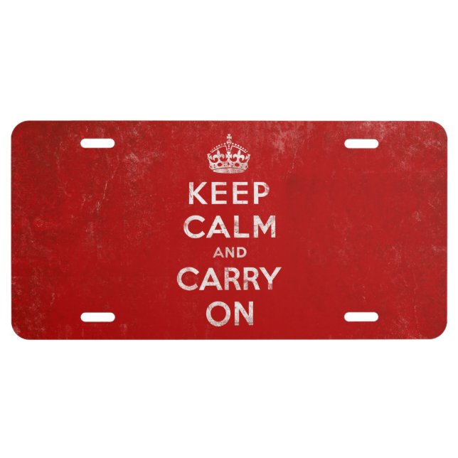 Vintage Keep Calm and Carry On License Plate (Front)