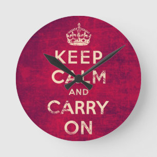 Vintage keep calm and carry on round clock