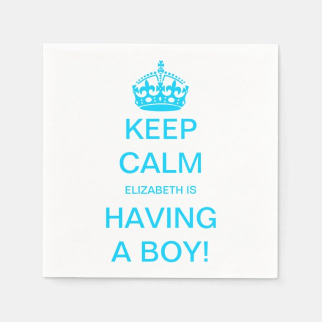Vintage Keep Calm Blue Boy Baby Shower Napkins (Front)