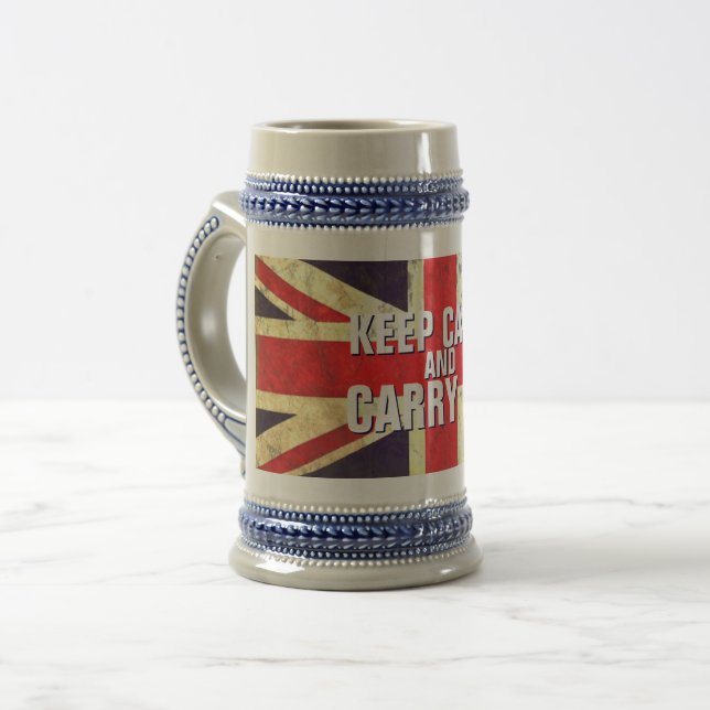 Vintage KEEP CALM  UK Flag GIFTS Beer Stein (Front Left)