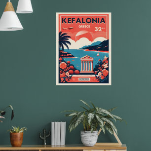 vintage kefalonia greece travel souvenirs poster