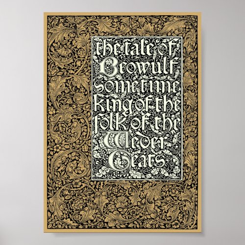 Vintage Kelmscott Press William Morris Beowulf Poster