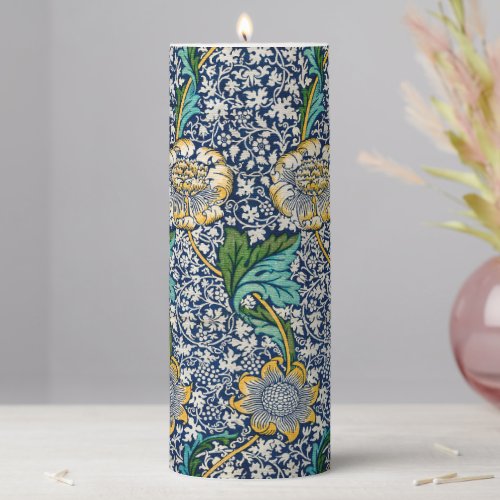 Vintage Kennet Floral William Morris art Blue Pillar Candle
